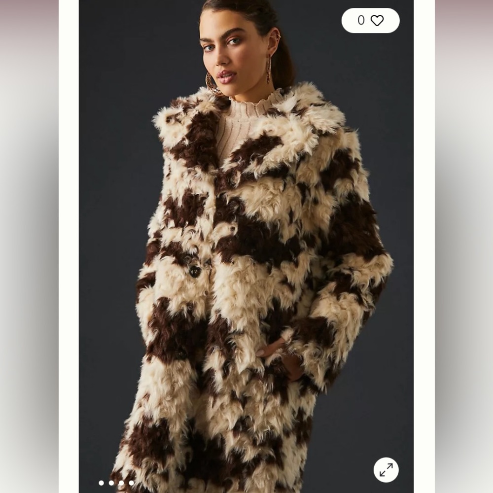 Anthropologie Cow Print Faux Fur Coat
